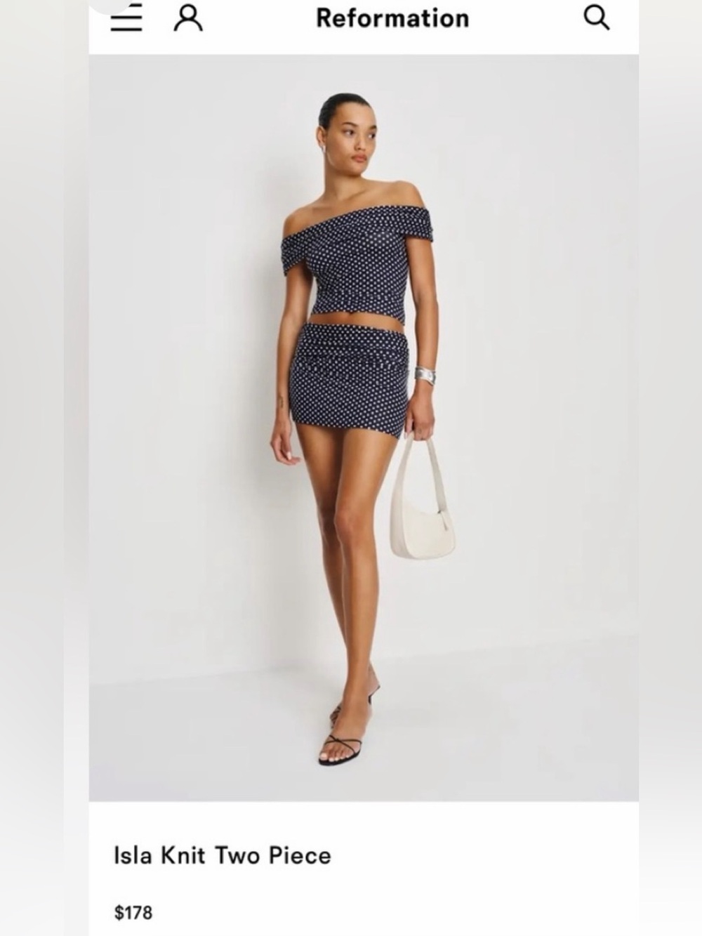 Reformation black and white Isla Polka Dot Mini Skirt and top set